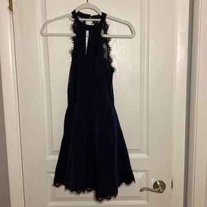 Navy prom dress with lace back
